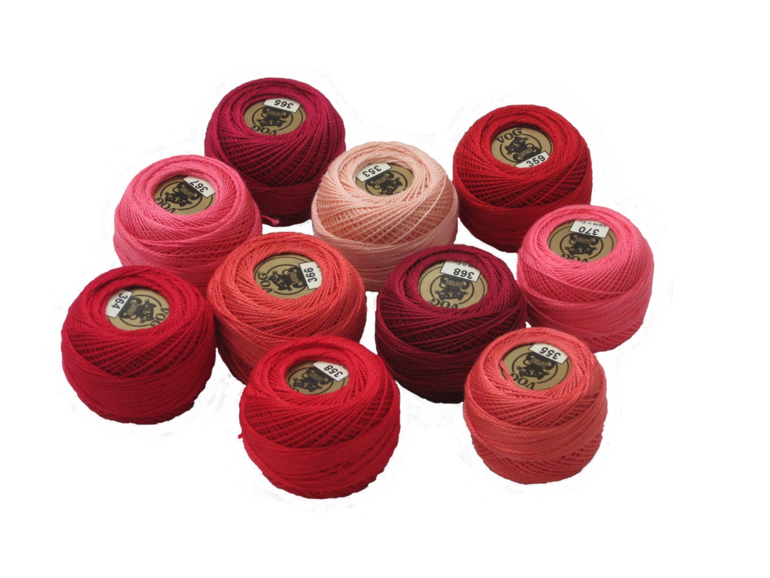 Vog© Perle Cotton Size 8 Embroidery Threads - Set of 10 Balls (10gr Each) -  Pink, Purple and Blue Shades (Set No. 1)