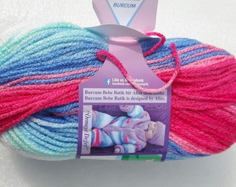 Alize bebe Batik Burcum yarn - multicolor Selfstriping of blue and pink shades - 1 ball of 100gr