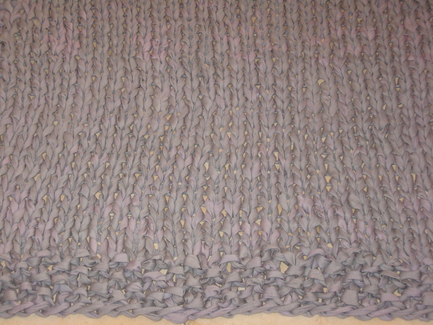 Hand Knitted Bed Cover/rug Made From Recycled Tricot Yarn OOAK Etsy