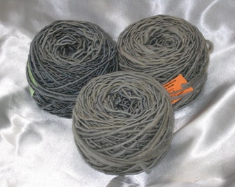 3 balls  of hand-dyed, handspun gray merino wool (300 gr) - gray