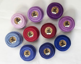 Vog© Perle Cotton Size 8 Embroidery Threads - Set of 10 Balls (10gr Each) - Bordo, Purple and Blue Shades (Colunm No. 3)