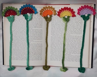 Handmade Crocheted Bookmark with Wild Flowers and Heart - choose your color