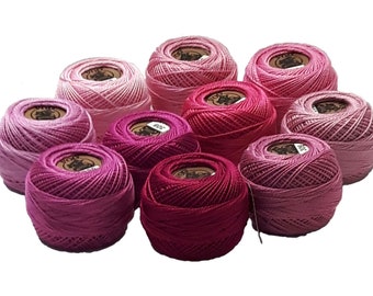 Vog© Perle Cotton Size 8 Embroidery Threads - Set of 10 Balls (10gr Each) - Pink Shades (column No. 2)