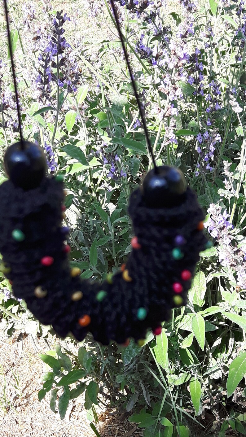 Boho fibre necklace with colorful wood beads, knitted soft beads Necklace image 4