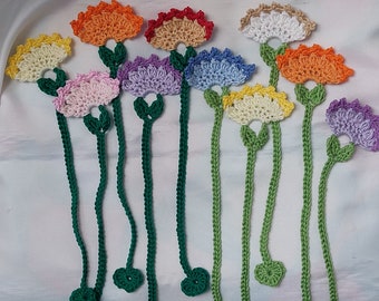 Handmade Crocheted Bookmark with Wild Flowers and Heart - pattern 2 -choose your color