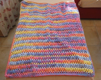 Multicolored double-sided crocheted baby blanket