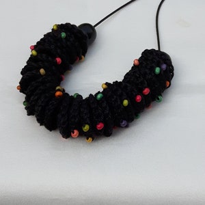 Boho fibre necklace with colorful wood beads, knitted soft beads Necklace image 2