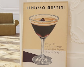 Espresso Martini Art Print | Bar Cart Decor Cocktail Poster | Party Signature Drink Sign | Trendy Wall | Minimalist Elegant Sophisticated