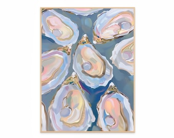 Oyster Painting | Oyster Print | Oyster Shell Art Print - Elegant Pastel Nautical Decor