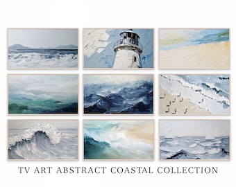 Samsung Frame TV Coastal Art Bundle | Abstract Ocean Waves Digital Download Set | Modern Seascape Beach, Abstract Bundle Paintings for TV