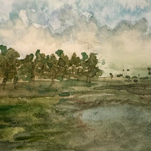 Cartões postais atemporais feitos à mão em aquarela - versão Lago, Flor, Praia, Seasaw