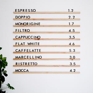 Rieles de menú montados en la pared, tablero de letras Changeabe, menú de pared de cafetería, rieles de menú cambiables, menú de barbería, rieles de madera para cafetería,