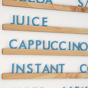 Rieles de menú para montar en la pared, tablero de letras intercambiable, menú de pared de cafetería, rieles de menú intercambiables, menú de barbería, rieles de madera para cafetería,
