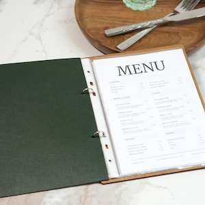 Personalisierte Menü-Cover mit dem Ringbuch, Holz Menü Ordner, Restaurant Menü mit Logo eingraviert,