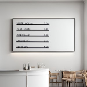 Menú de pared de cafetería, Rieles de menú montados en la pared, Tablero de letras Changeabe, Rieles de menú cambiables, Menú de barbería, Rieles de madera para cafetería,