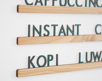 Wall Mounted Menu Board: Changeable Letter HDF Rails, Cafe Barbershop Decor