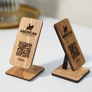 Support pour code QR en acrylique, Menu pour code QR en bois, Support pour menu QR personnalisé avec logo, Support pour menu en acrylique, Panneau en acrylique, Scannez pour afficher le menu