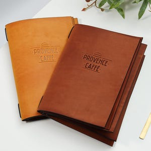Menu en cuir vintage, menu avec logo en relief, chemise de menu de restaurant, couverture de menu en cuir, chemise de menu A4 A5, menu de restaurant personnalisé