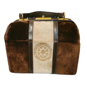 Bolso de mano Bagonghi de terciopelo con asa superior, de Roberta Di Camerino, años 60, marrón y beige
