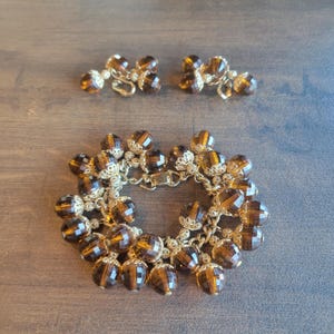 Vintage Napier Jewelry Set: Root Beer Lucite Bead Bracelet and Earrings