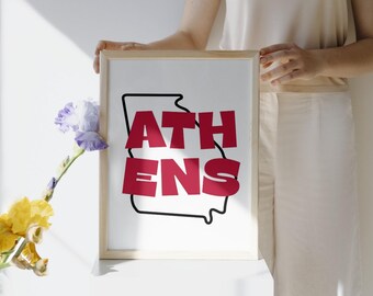 UGA Athens Georgia GA Red Black White Wall Art Print Preppy 4x6 8x10