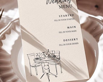 Hand Drawn Wedding Menu Template, Editable Illustration (Digital Download)