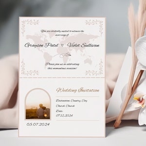 Invitación de boda con tarjeta de embarque / Invitación con pasaporte / Plantilla para guardar la fecha / Invitaciones de boda de destino / Plantilla imprimible Canva