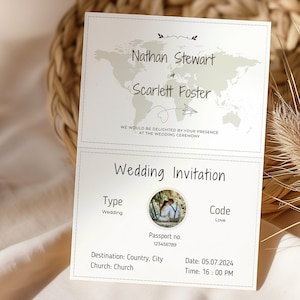 Tarjeta de invitación para boda de destino / Invitación personalizable con pasaporte y tarjeta de embarque / Tarjetas para guardar la fecha / Boda con temática de viajes