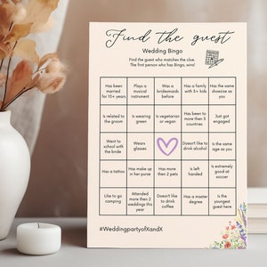 Wedding Bingo, Find the guest Bingo, Wedding Table Game, Scavenger Hunt, Wedding Activities, Colorful Boho Wedding Games