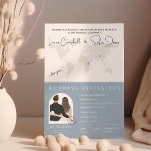 Invitación de boda de destino / Estilo pasaporte y tarjeta de embarque / Foto personalizada / Plantilla imprimible DIY