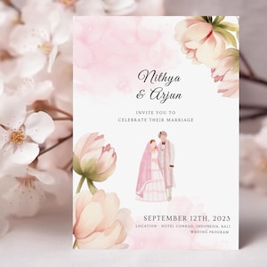 Pink Indian Wedding Invitation, Hindu Save the Date (Canva Card)