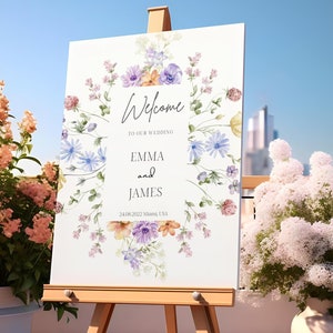 Boho Wedding Welcome Sign Template, Editable Wildflower Sign, Rustic Floral Wedding Decor, Printable Bridal Shower Welcome Board