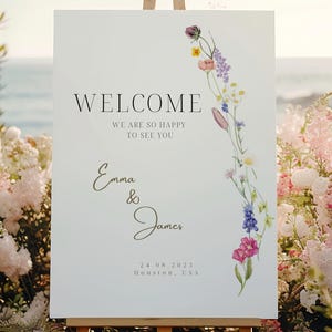 Wildflower Wedding Welcome Sign, Floral Entrance Signage, Printable Boho Welcome Board, Flower Whimsical Wedding Template, Editable Canva
