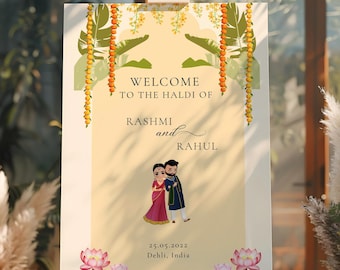 Indian Wedding Welcome Sign, Decoration Sign, Haldi Ceremony Wedding Poster, Mhendi Entrance Sign, Sangeet Welcome Signage Template