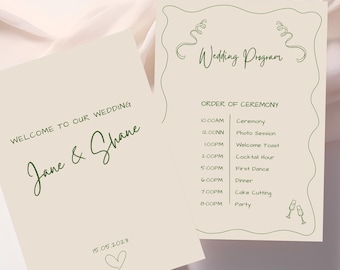Editable Wedding Program Template, Hand Drawn Ceremony (Digital Download)