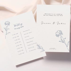 Wedding Program Card, Event Order of Service, Elegant Ceremony Program Template, Minimalist Printed Folded Sign, Wedding Stationary Design