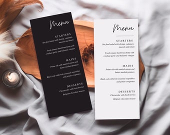 Black & White Wedding Menu Template: Minimalist Script (Digital Download)
