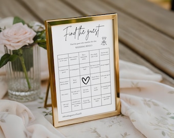 Find the Guest Wedding Bingo Game, Dinner Reception Table Activities Template, Editable Bridal Shower Games, WG