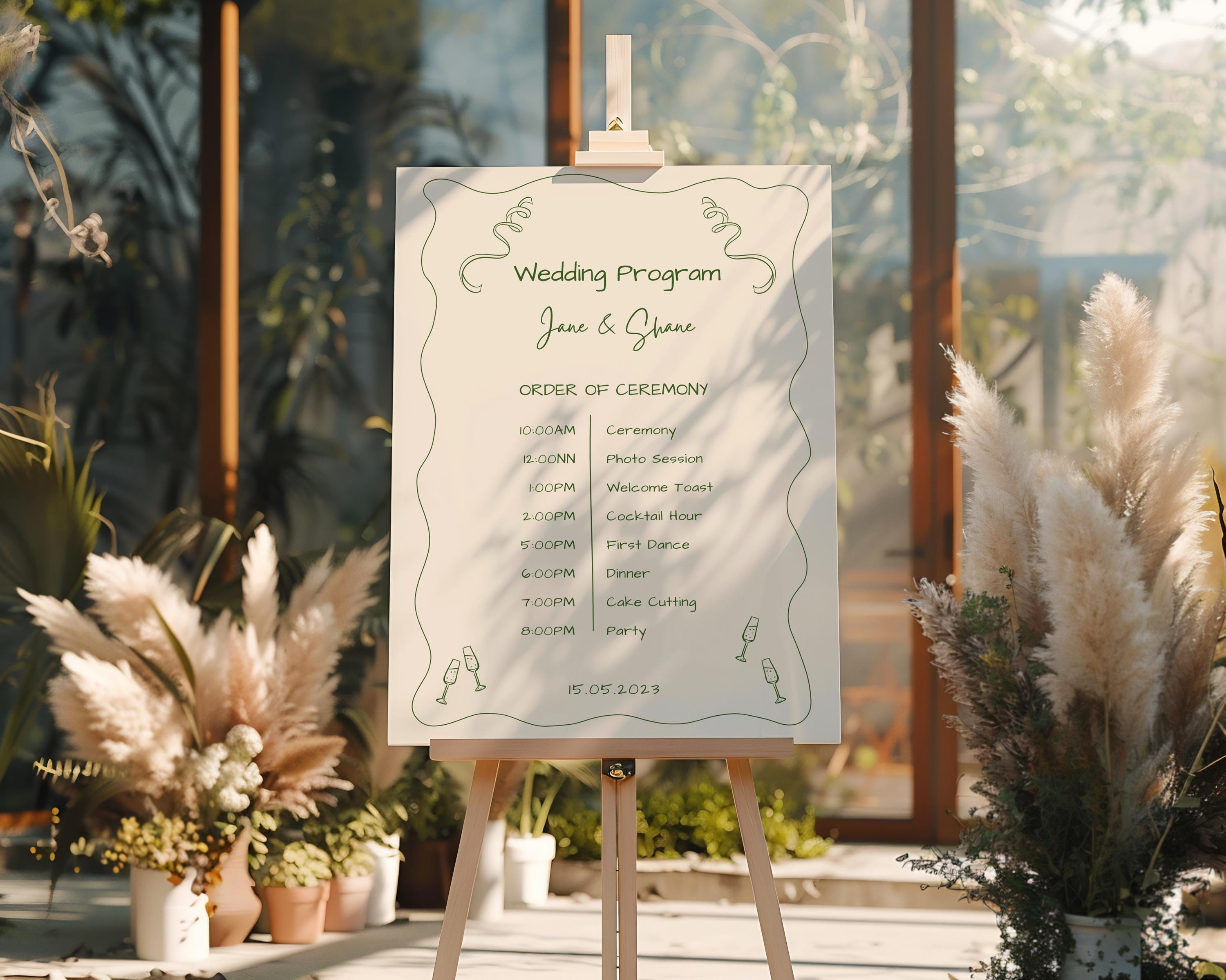 Wedding Program Sign, Order of Event Signage, Wedding Itinerary ...