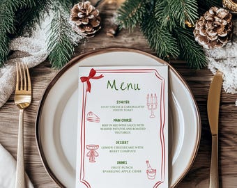 Christmas Dinner Menu Template, Whimsical Hand Drawn, Editable Canva (Instant Download), P17