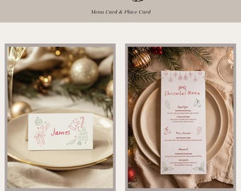 Christmas Place Card and Menu Template, Editable Whimsical Holiday Bundle (Digital Download), P19