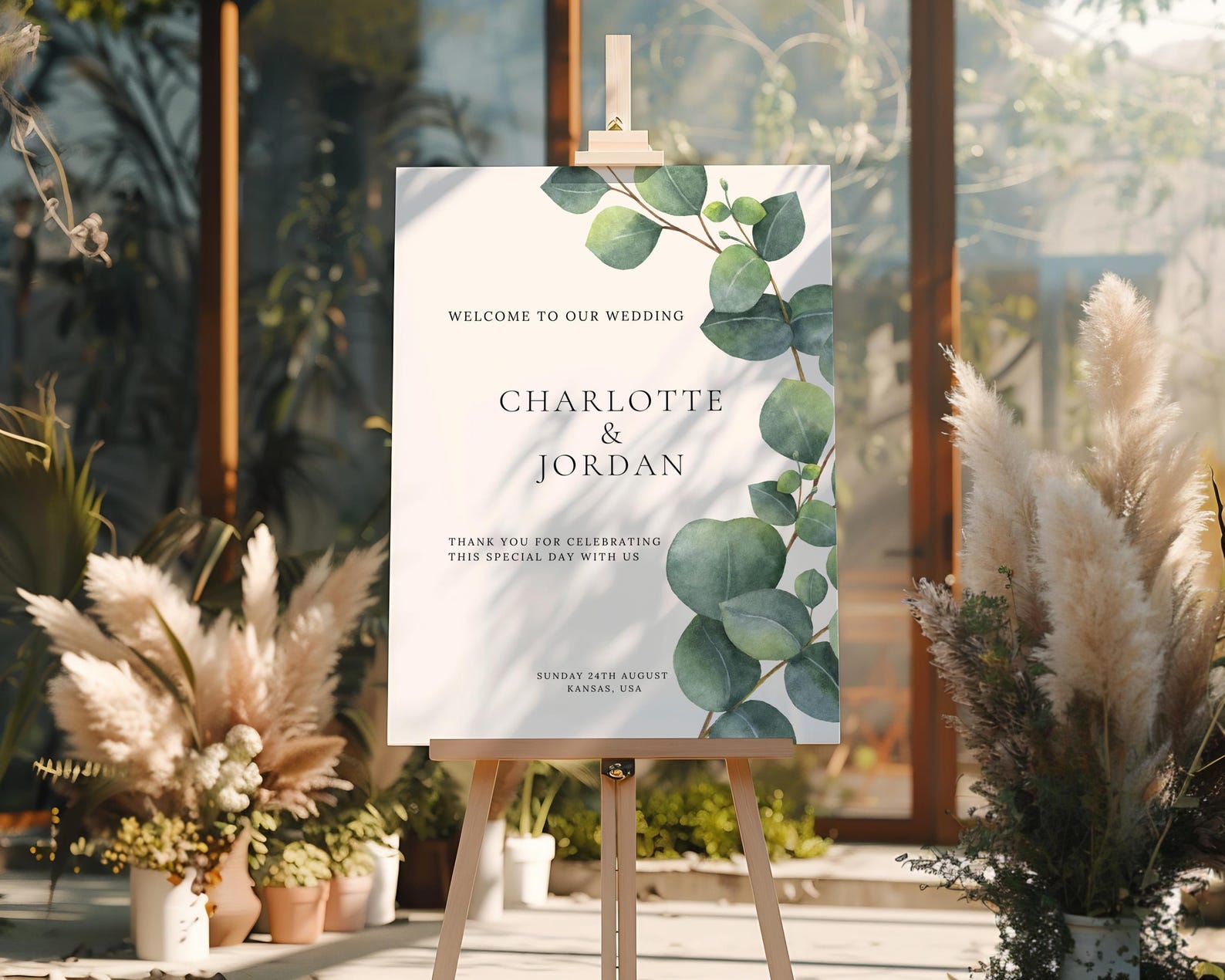 Green Welcome Sign Greenery Eucalyptus Wedding Entrance Signage Welcome ...