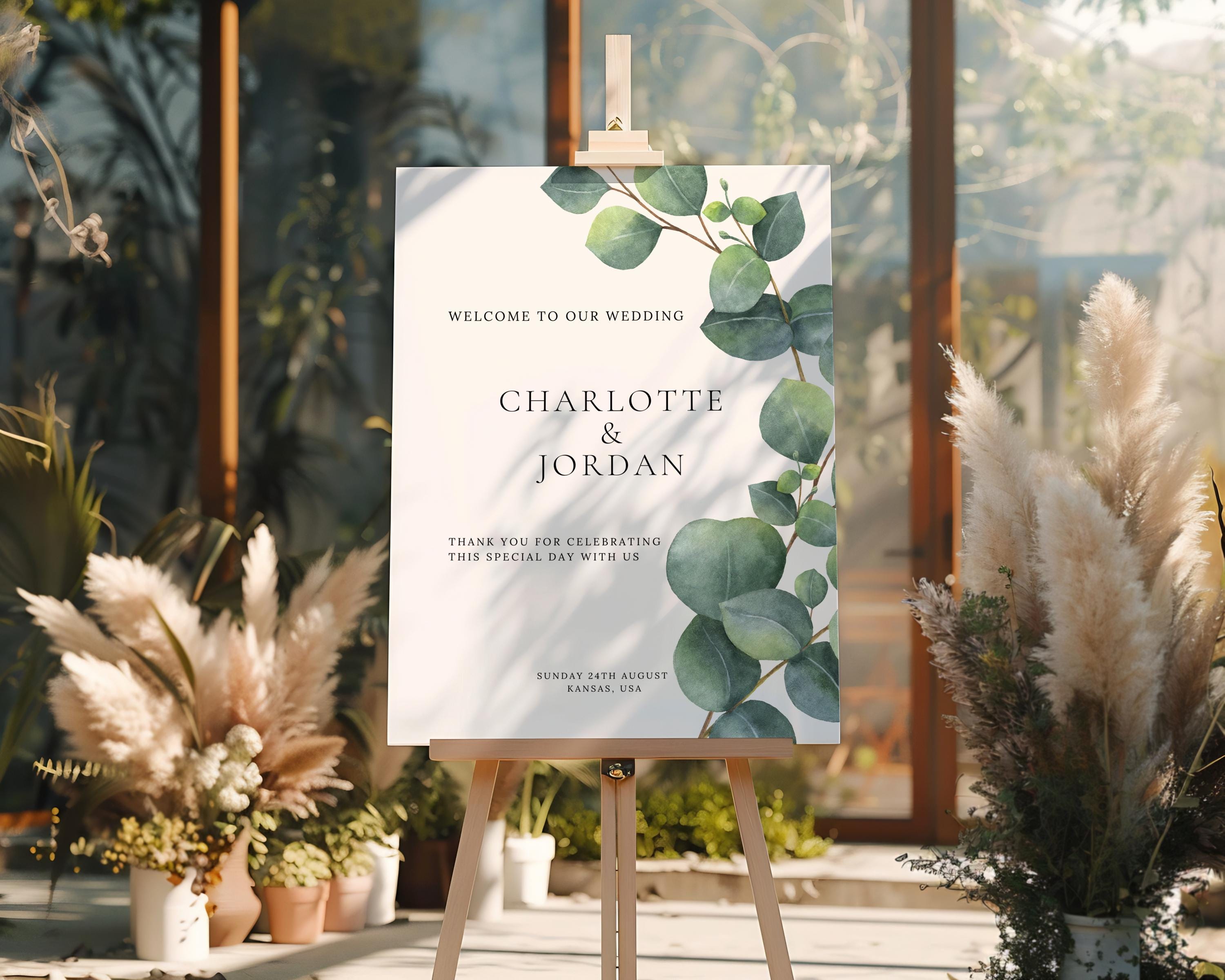 Green Welcome Sign Greenery Eucalyptus Wedding Entrance Signage Welcome ...