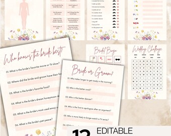 Wildflower Bridal Shower Games Bundle, Editable (Digital Download)
