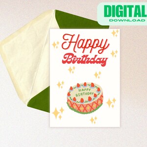 Cartão de aniversário Retro-Temático de Digitas | Imprimível | Download instantâneo