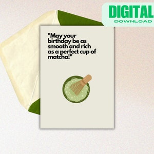 Digitale Geburtstagskarte mit Matcha-Motiv | Druckbar | Sofort Download