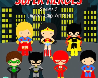 Colección de imágenes prediseñadas digitales de superhéroes, serie 3