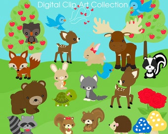 Colección de imágenes prediseñadas digitales de la serie 3 de Amigos de los Animales del Bosque