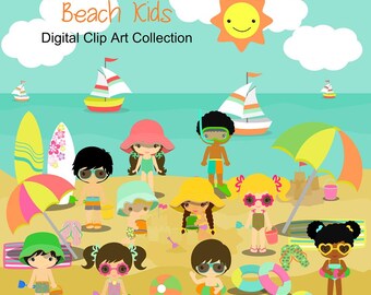 Serie Beach Kids 2, Colección de imágenes digitales para niños