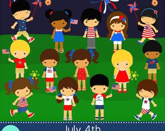 Clipart digital de la serie 2 para niños y niñas del 4 de julio
